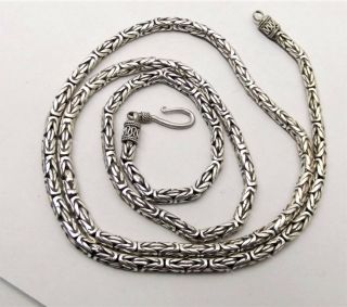 Vtg Sterling Silver Bali Byzantine Chain Necklace 29.  5 " Round 4mm S Hook Estate