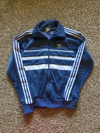 Vtg 80s Adidas Trefoil Track Jacket Atp Keyrolan Usa Made Blue L Large