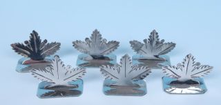 6 Vintage Mexican Sterling Silver Leaf Form Place Card Holders Mexico Placecard