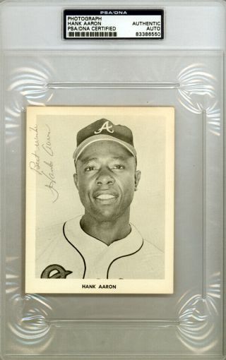 Hank Aaron Autographed 4x5 Photo Braves " Best Wishes " Vintage Psa 83386550
