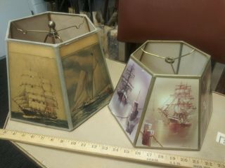 2 Vintage Studio Art Sailing Ship Nautical Lamp Shade Clipper one Andres Ordinas 5