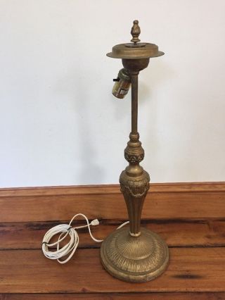 Vtg Victorian Cast Wrought Iron Faux Bronze Metal Table Lamp 22.  5 "