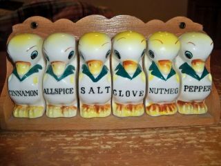 Vintage Spice Rack Jar Set - - 6 Ducks Ducklings Chicks - - Japan