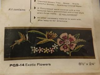 Vtg 1960s Exotic Flowers Hummingbird 8.  5x24 Wall Panel Jeweled Mosaic Kit