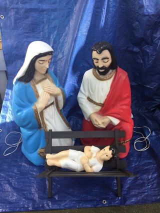 Vintage Nativity Set Mary,  Joseph,  Baby Jesus Blow Mold 31” Tall Christmas C1968