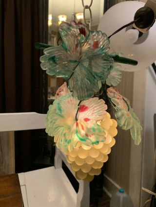 Vintage Art Nouveau Murano Czech Glass Grape Cluster Branch Fruit Hanging Lamp