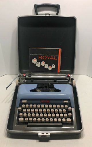 Vintage Royal Futura 800 Portable Typewriter Blue Carrying Case