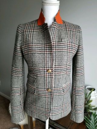 J Crew Schoolboy Houndstooth Blazer Size 4t Tall Wool Boyfriend Tweed Jacket