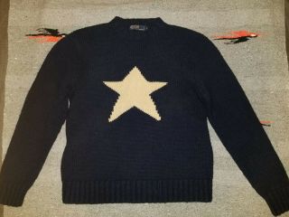 Rare Rare Polo Ralph Lauren Vintage Star Wool Sweater Blue Black