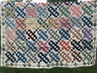Vintage Handmade Hand Quilted Road To The White House Quilt Multi Colored