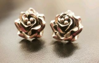 Vintage Taxco Sterling Silver Rose Earrings Marked Tc - 160 925 Mexico Gorgeous