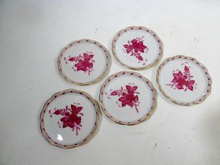 Vtg Herend Hungary Chinese Bouquet Raspberry 5 Coasters Butter Pats