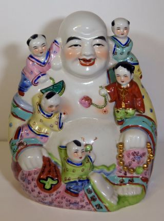 12 " Vintage Blanc De Chine Chinese Porcelain Buddha With Children Lucky Statue