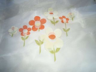 Vintage Fabric - Flocked Flowers,  Curtain Sheer Fabric,  1970