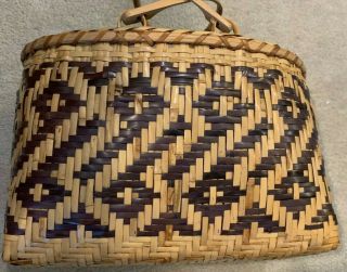 Vntg (60s) Cherokee River Cane Purse/basket With Hand Carved Oak Handles.  13x10x7