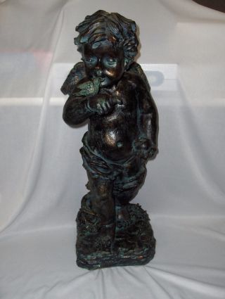Vintage Bronze Finish Angel Cherub Kissing Bird Statue Sculpture Figurine