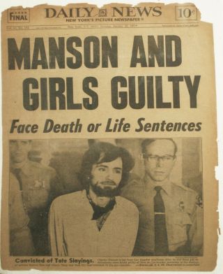 Vintage Daily News Newspaper Cover - Jan 26 71 Charles Manson & Girls Guilty - Lldn