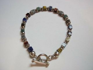 Silpada Vtg Htf Multi - Stone Sterling Silver Cube Bracelet Toggle Clasp B0817