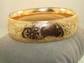 Antique Victorian Rose Gold Filled Repousse Hinged Bangle " Jmf & Co.  "