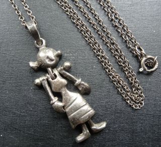 Vintage 925 Sterling Silver Olive Oyl Popeye Cartoon Pendant Chain Necklace - H1