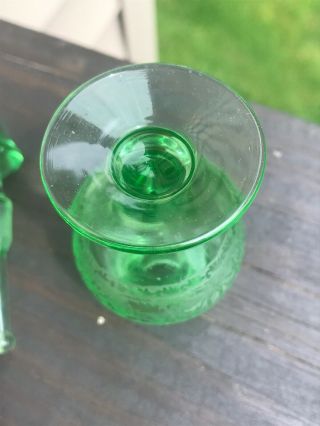 VINTAGE DEPRESSION ERA GREEN ETCHED PERFUME BOTTLE WITH GLASS CAP 8