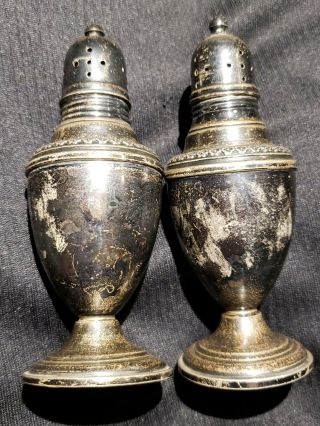 Antique Rogers Sterling Silver Salt & Pepper Shakers 3020 Weighted Base