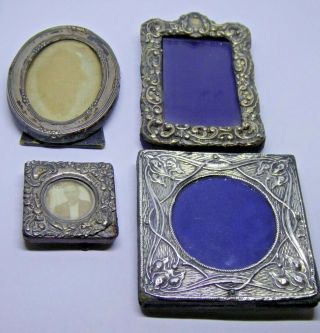 4 X Antique Ornate Hallmarked Silver Fronted Picture / Photograph Frames