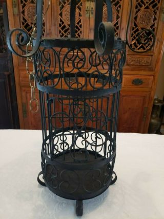 VINTAGE DECORATIVE BLACK WROUGHT IRON BIRD CAGE,  26 