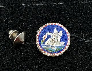 Gorgeous Vintage Victorian Swan Micro Mosaic Lapel Pin Tie Tack