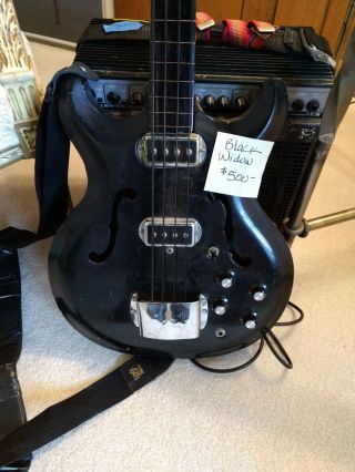 Vintage Hohner Fretless Bass Black Semi - Hollow Body Black Widow w Case 3