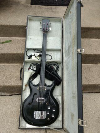 Vintage Hohner Fretless Bass Black Semi - Hollow Body Black Widow w Case 6