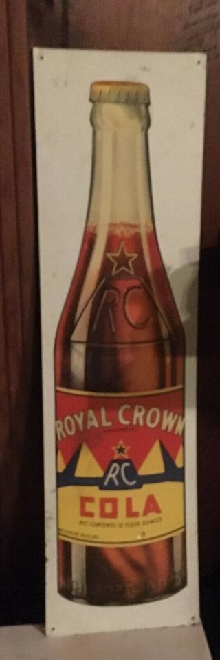 Vintage Rc Royal Crown Cola Bottle Metal Sign 25 " X 7 ".  Hard To Find