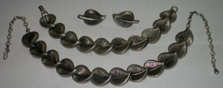 Vintage Necklace Bracelet Earring / Danecraft / 925 Sterling Silver / Ivy Leaves