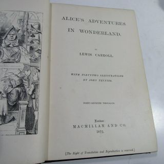 ALICE ' S ADVENTURES IN WONDERLAND/ 1875/RARE 1st Edition/42 ILLUS by JOHN TENNIEL 3