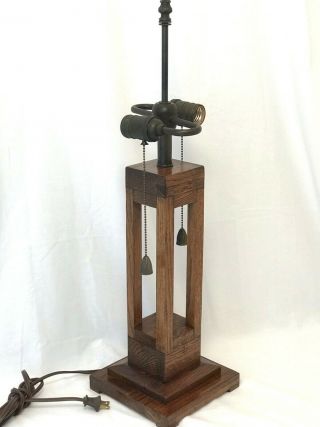 Arts & Crafts Vtg Mission Style Wood Table Lamp For Slag Or Stained Glass Shade
