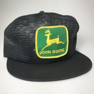 Vintage John Deere Trucker Hat Mesh K Brand Products Usa Patch Cap Black Vtg