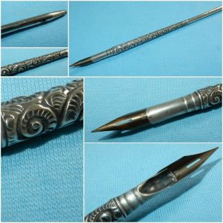 Victorian Combo Quill Dip Pen & Nib & Propelling Pencil Floral Pattern Antique