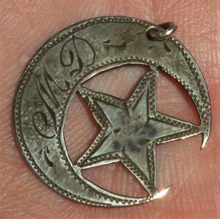 Antique C.  1860 Victorian Art Nouveau Coin Silver Engraved Love Token Charm Vafo