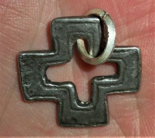 Antique C.  1930 Or Earlier Navajo Sterling Silver Cross Pendant Charm Vafo