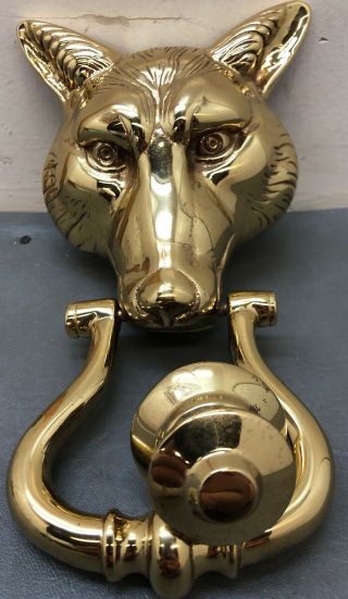 Vintage Brass Fox Wolf Coyote Door Knocker & Strike Plate 9” By 4.  5” Solid Brass
