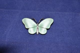 Ivar T Holth Norway.  925 S Green Enamel Black Line Butterfly Brooch 1,  3/4 X 1 "