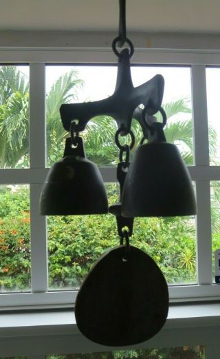 Vintage Richard Fisher Bronze Porch Hanging Wind Chimes Bells