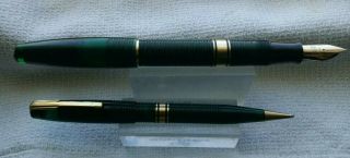 Rare Vintage Waterman 100 Year Fountain Pen / Pencil Set In Forest Green