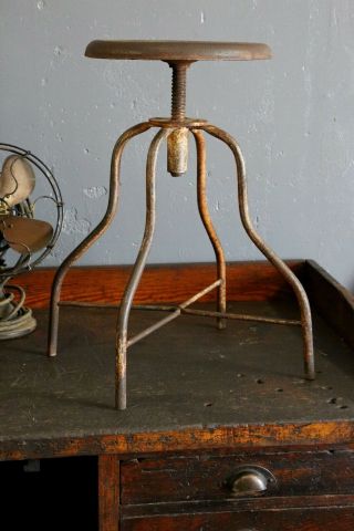 Vintage Industrial Drafting Stool,  Crank Seat,  Machinist Chair,  Spider Legs,  Old