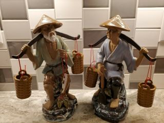 2 Vintage Large Figurine Chinese Shiwan Mud Men 13 