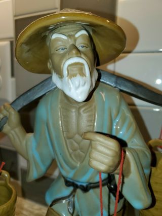 2 Vintage LARGE Figurine Chinese Shiwan Mud Men 13 ' Shekwan Farmer / Fisherman 2