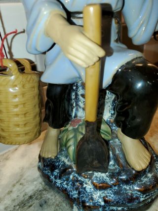 2 Vintage LARGE Figurine Chinese Shiwan Mud Men 13 ' Shekwan Farmer / Fisherman 6