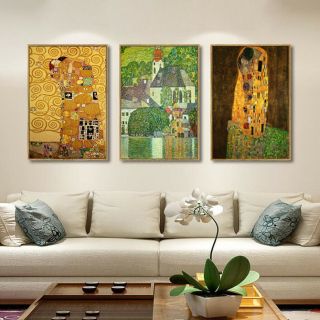 Digital Painting - Europe Vintage Klimt 3 Piece Canvas Prints Wall Art Unframed