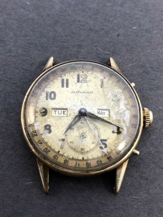 Vintage Movado Triple Calendar Date Mens Watch 14k Gold Ss 17 Jewels Swiss