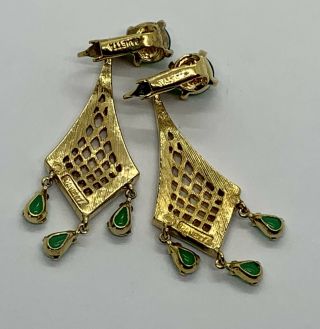 Vintage Signed Panetta Faux Diamond Emerald Paste Rhinestone Dangle Earrings 4